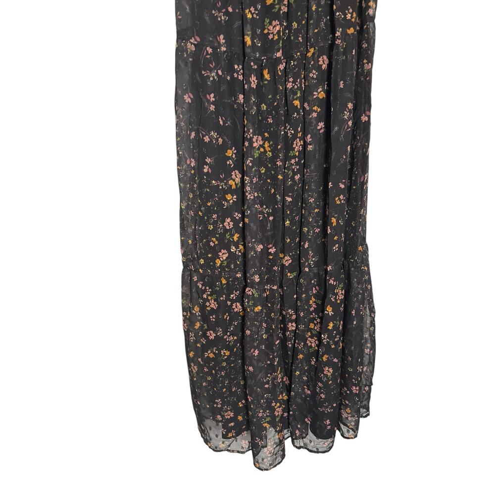 Slate & Willow Black Floral Print Chiffon Puff Sleeve Smocked Maxi Dress Small - Picture 7 of 13